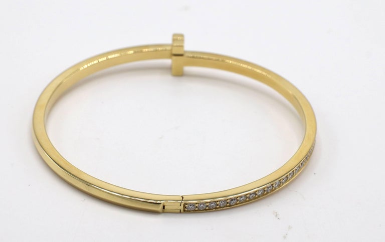 Tiffany and Co. T1 Narrow Diamond Hinged Bangle Bracelet Yellow Gold ...