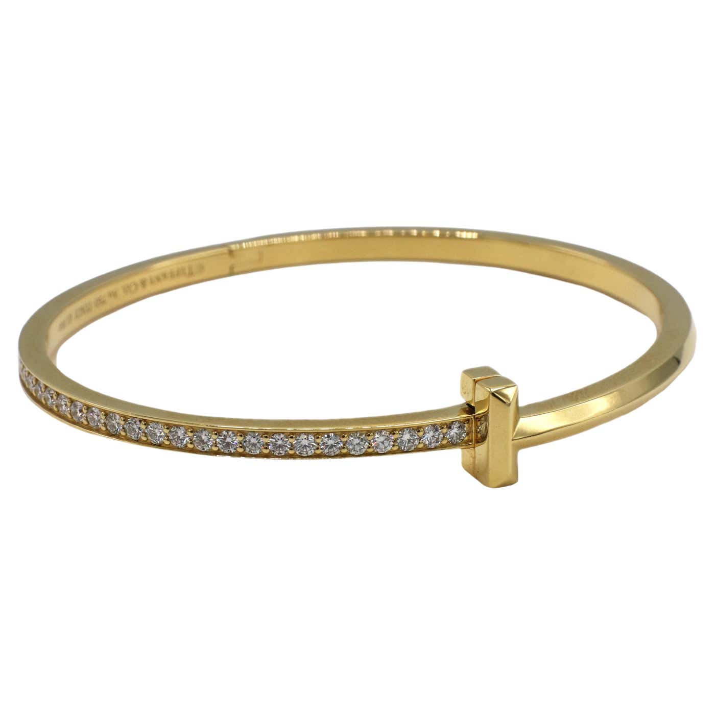 Tiffany and Co. T1 Narrow Diamond Hinged Bangle Bracelet Yellow Gold at ...