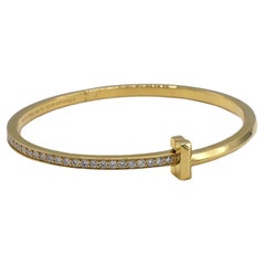 Tiffany & Co. T1 Narrow Diamond Hinged Bangle Bracelet Yellow Gold