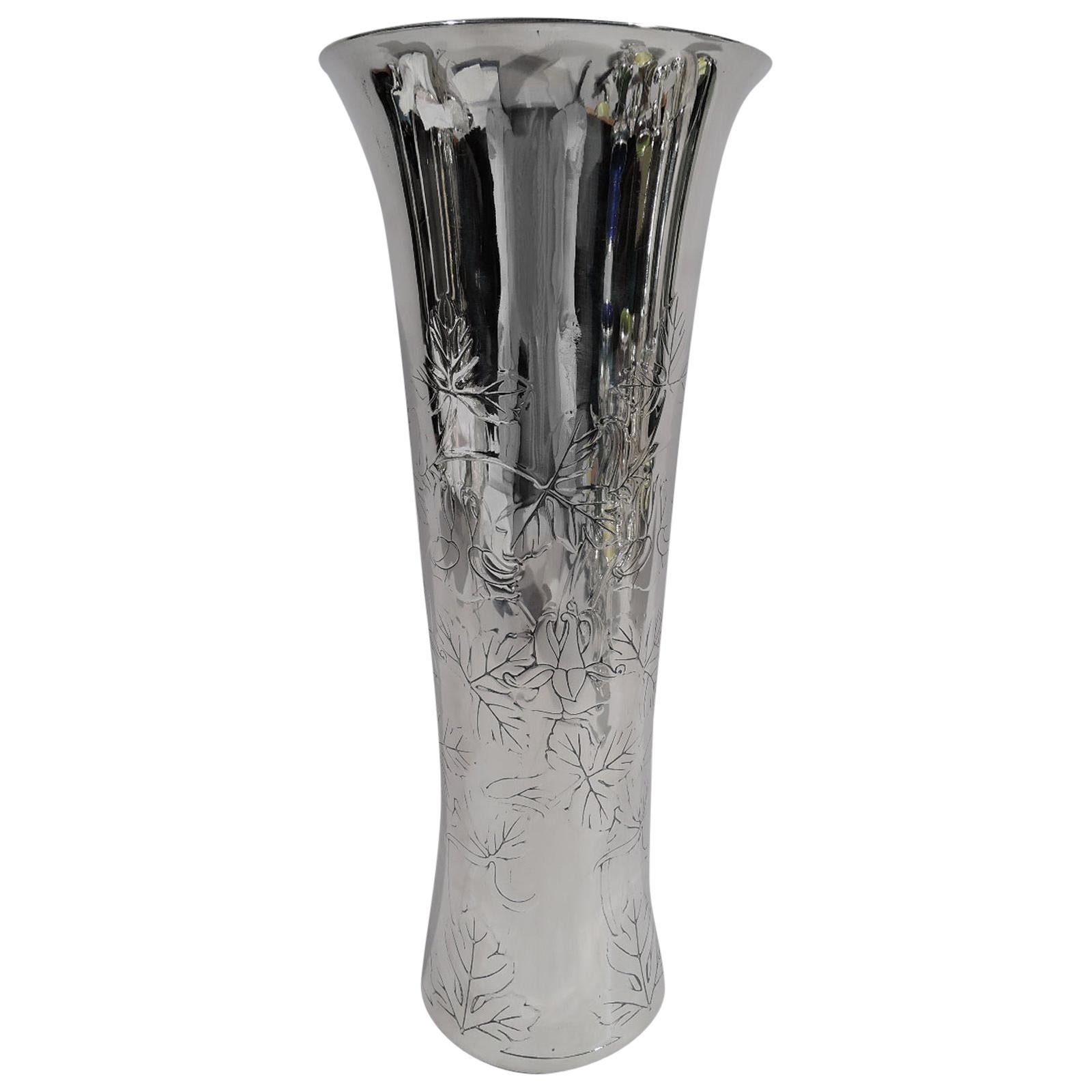 Tall Tiffany Art Deco Classical Sterling Silver Vase For Sale at 1stDibs