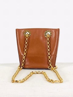 Tiffany & Co Tan Leather Gold Hardware Mini Bucket Bag Gold Chain Strap