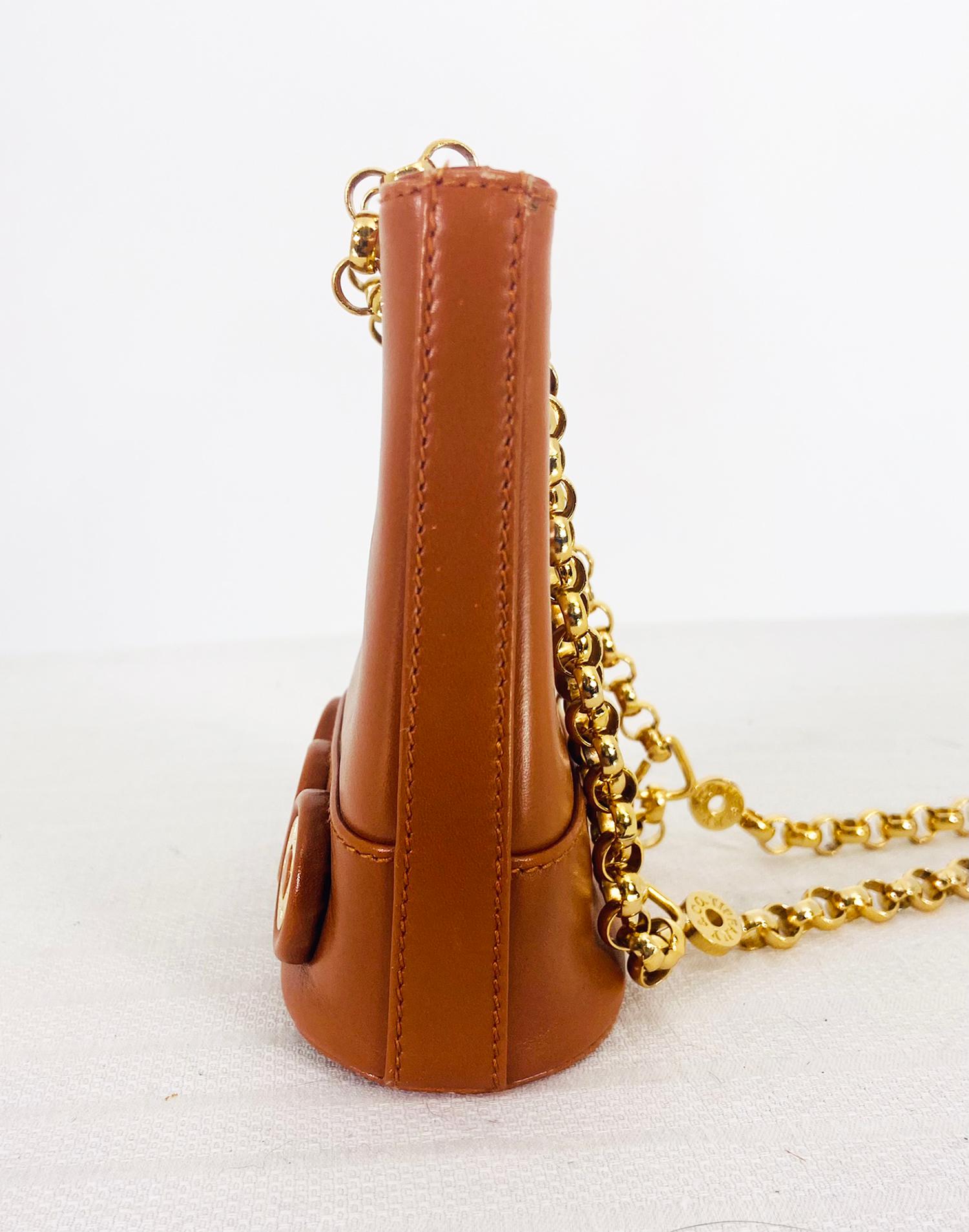 Marron Tiffany & Co. - Mini sac seau en cuir brun clair avec accessoires dorés et lanière en chaîne dorée en vente