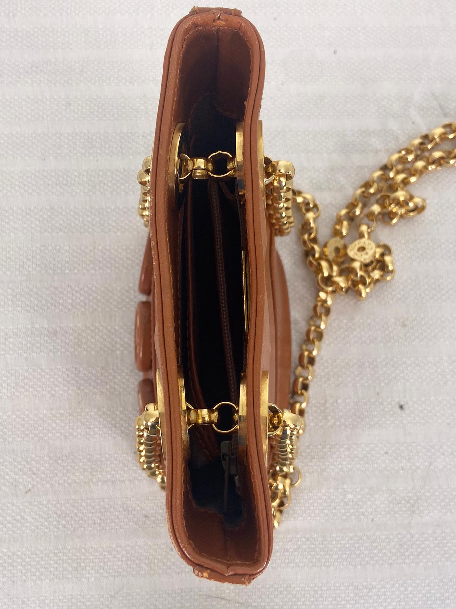 Tiffany & Co. - Mini sac seau en cuir brun clair avec accessoires dorés et lanière en chaîne dorée Pour femmes en vente