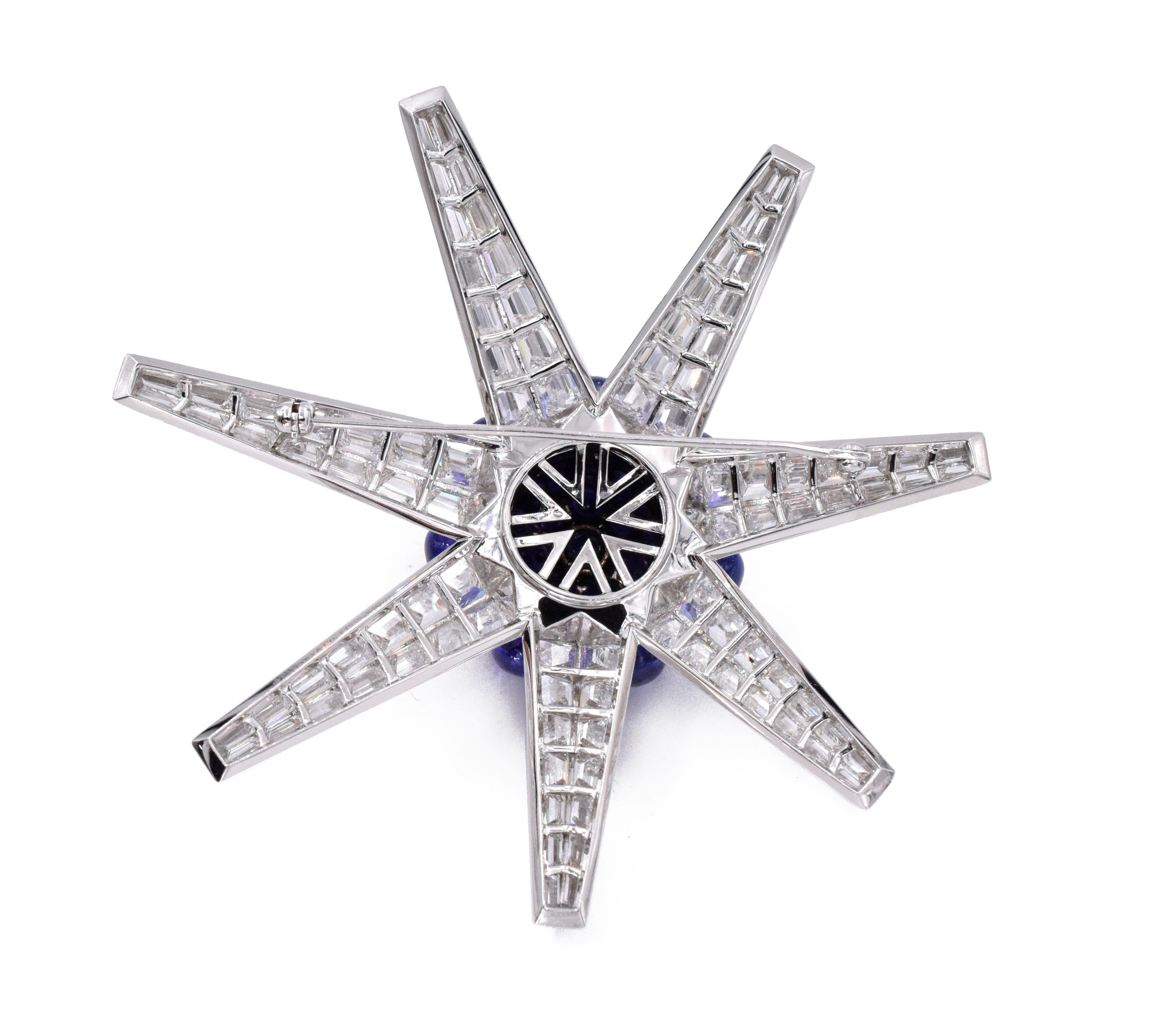 Baguette Cut Tiffany & Co. Tanzanite and Diamond Brooch For Sale