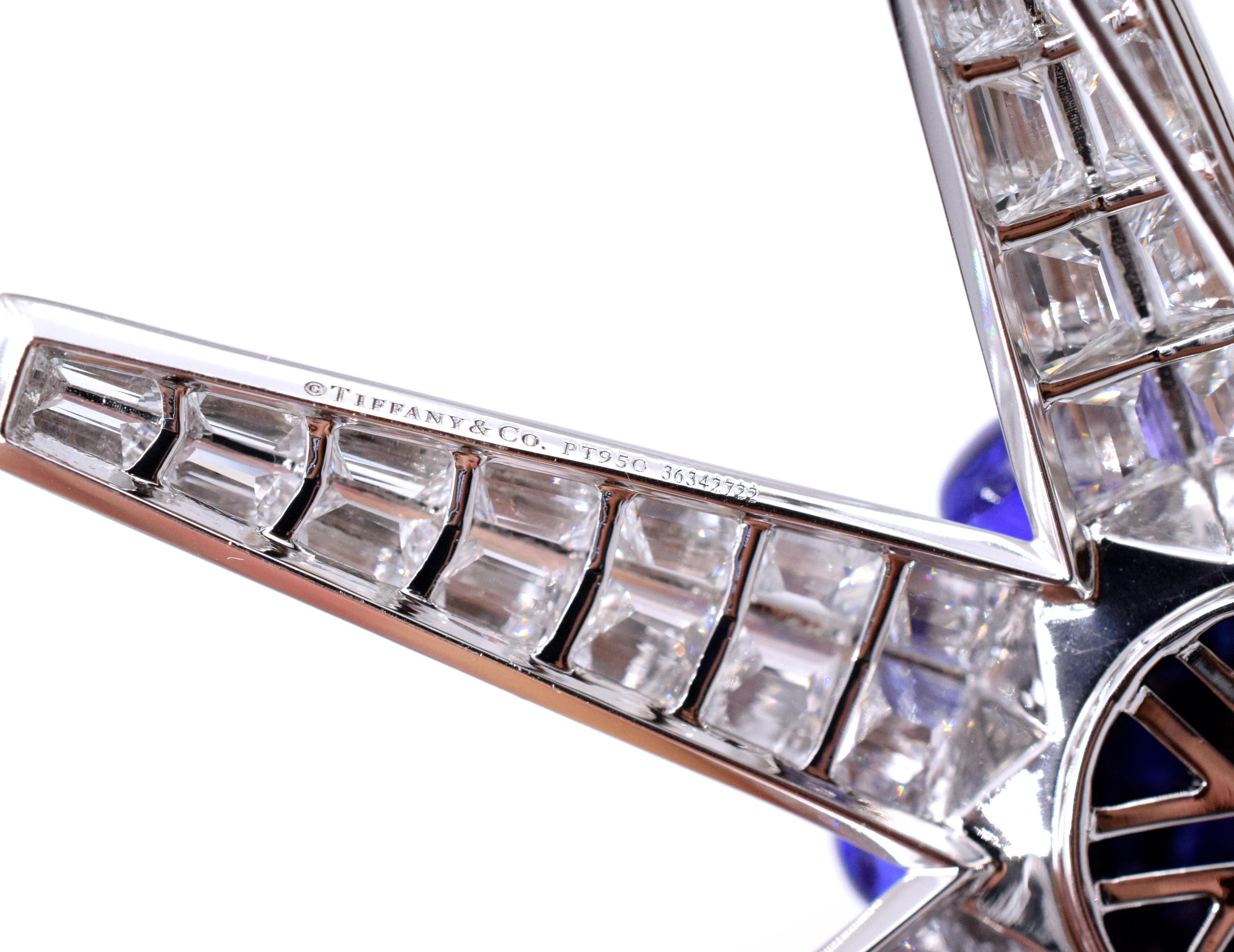 Tiffany & Co. Tansanit und Diamant-Brosche im Zustand „Hervorragend“ im Angebot in New York, NY
