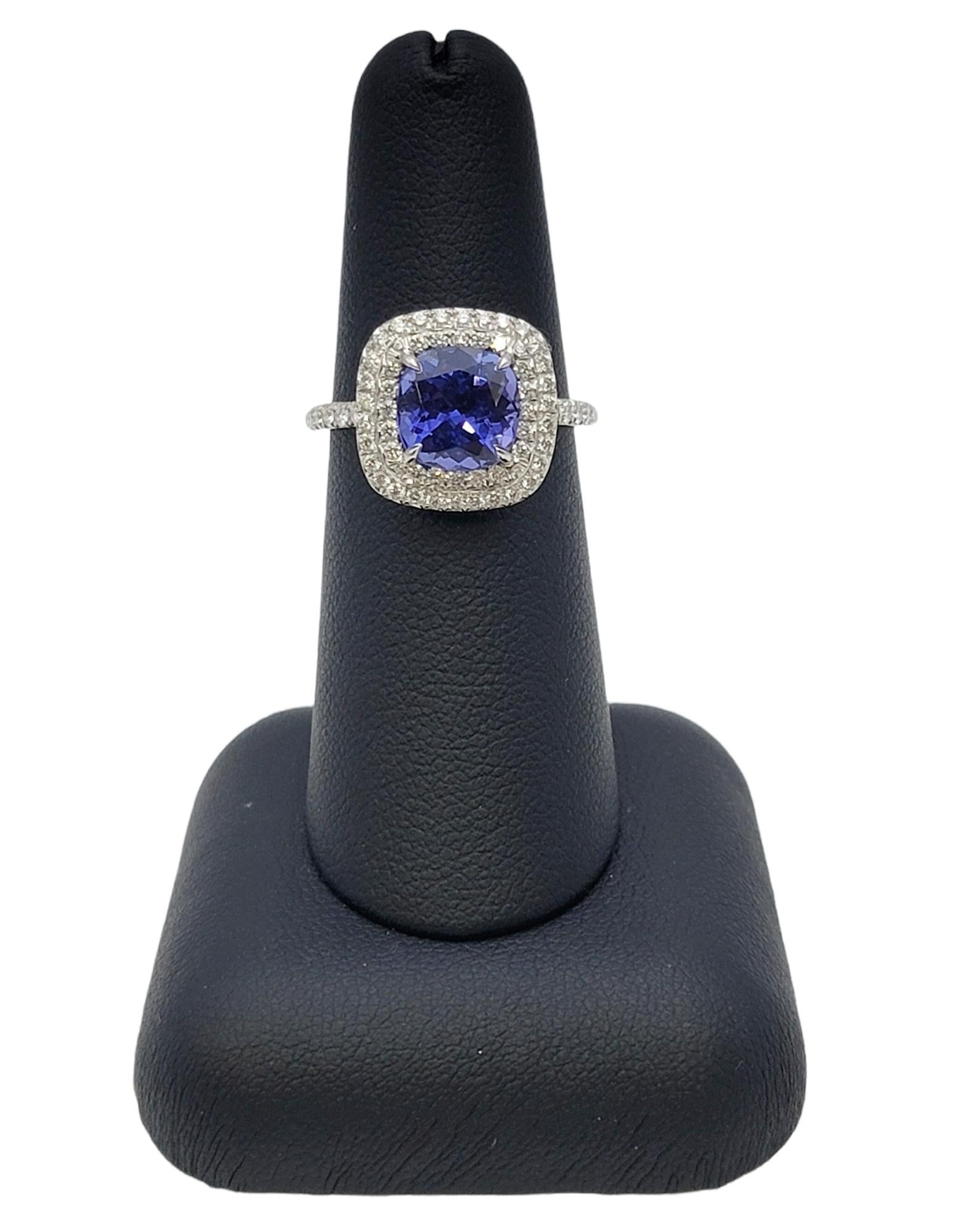 Tiffany & Co Tanzanite and Diamond Soleste Cushion Cut Double Halo Platinum Ring 2