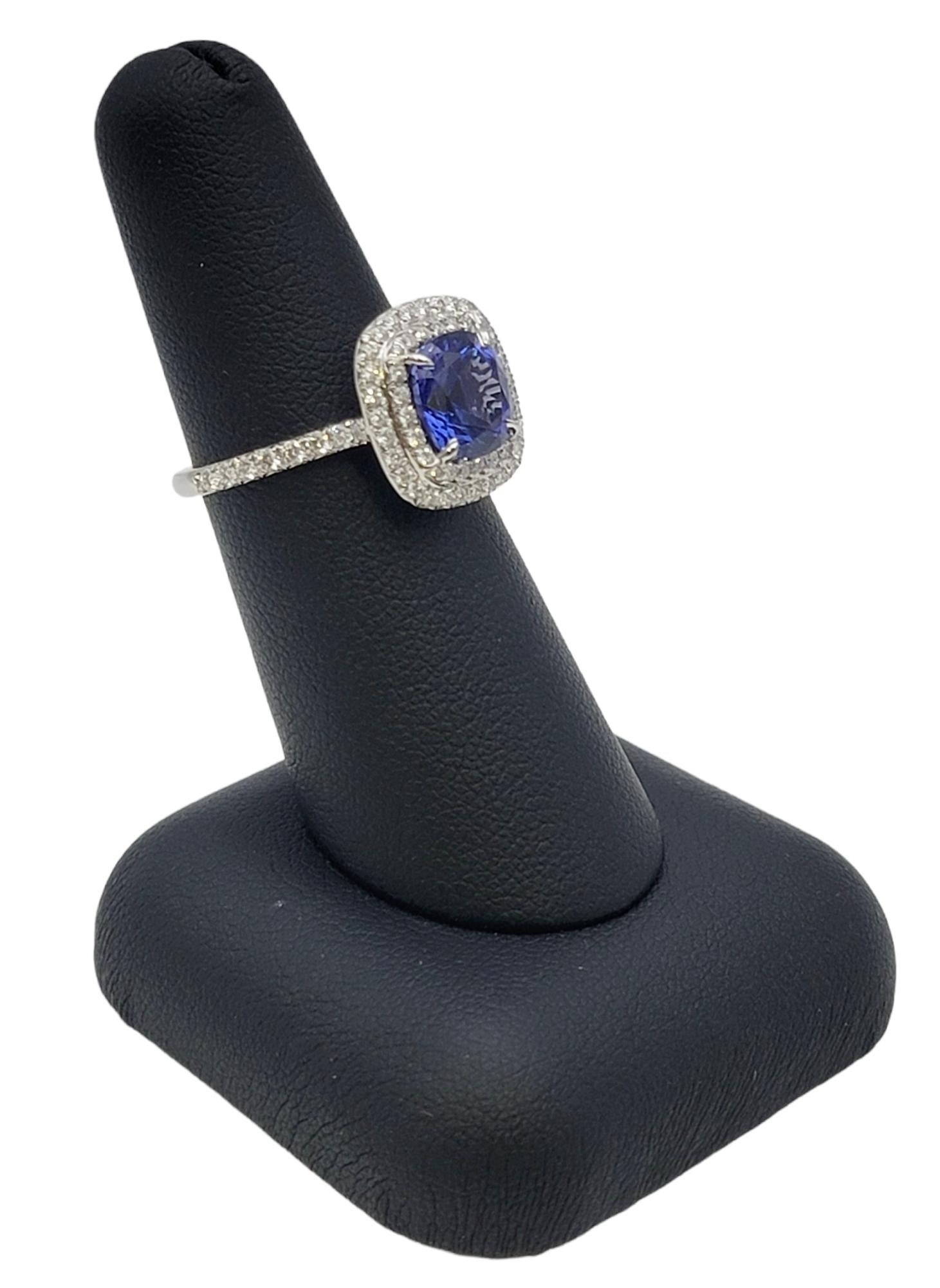 Tiffany & Co Tanzanite and Diamond Soleste Cushion Cut Double Halo Platinum Ring 3