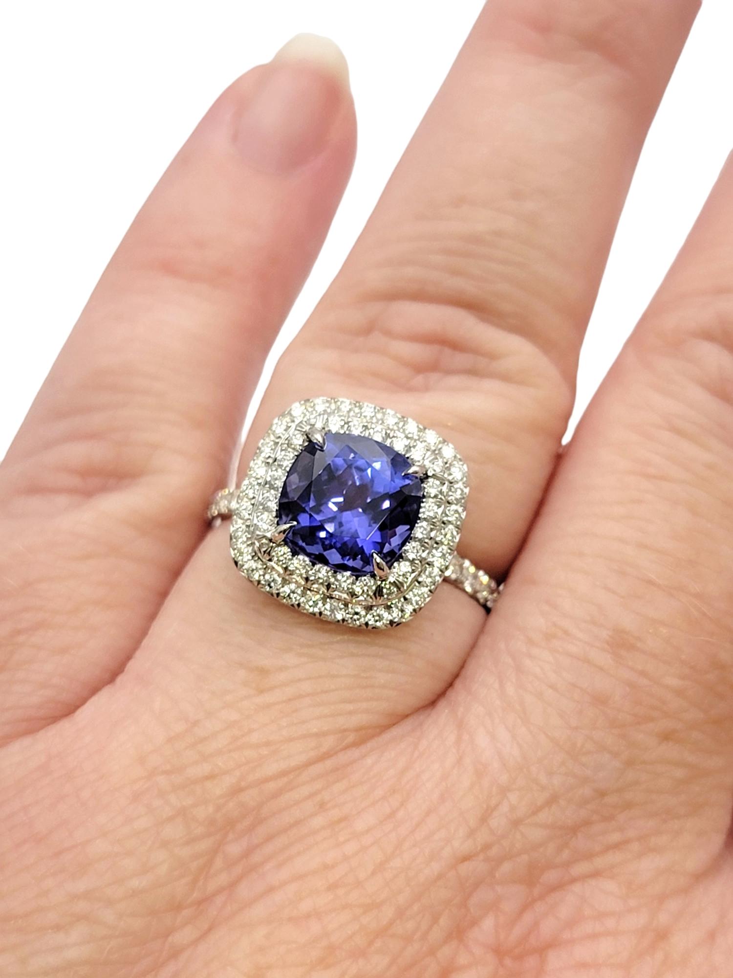 Tiffany & Co Tanzanite and Diamond Soleste Cushion Cut Double Halo Platinum Ring 5