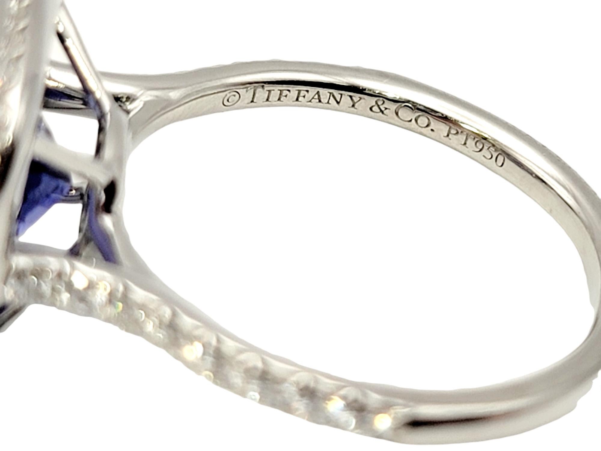 Tiffany & Co Tanzanite and Diamond Soleste Cushion Cut Double Halo Platinum Ring 1