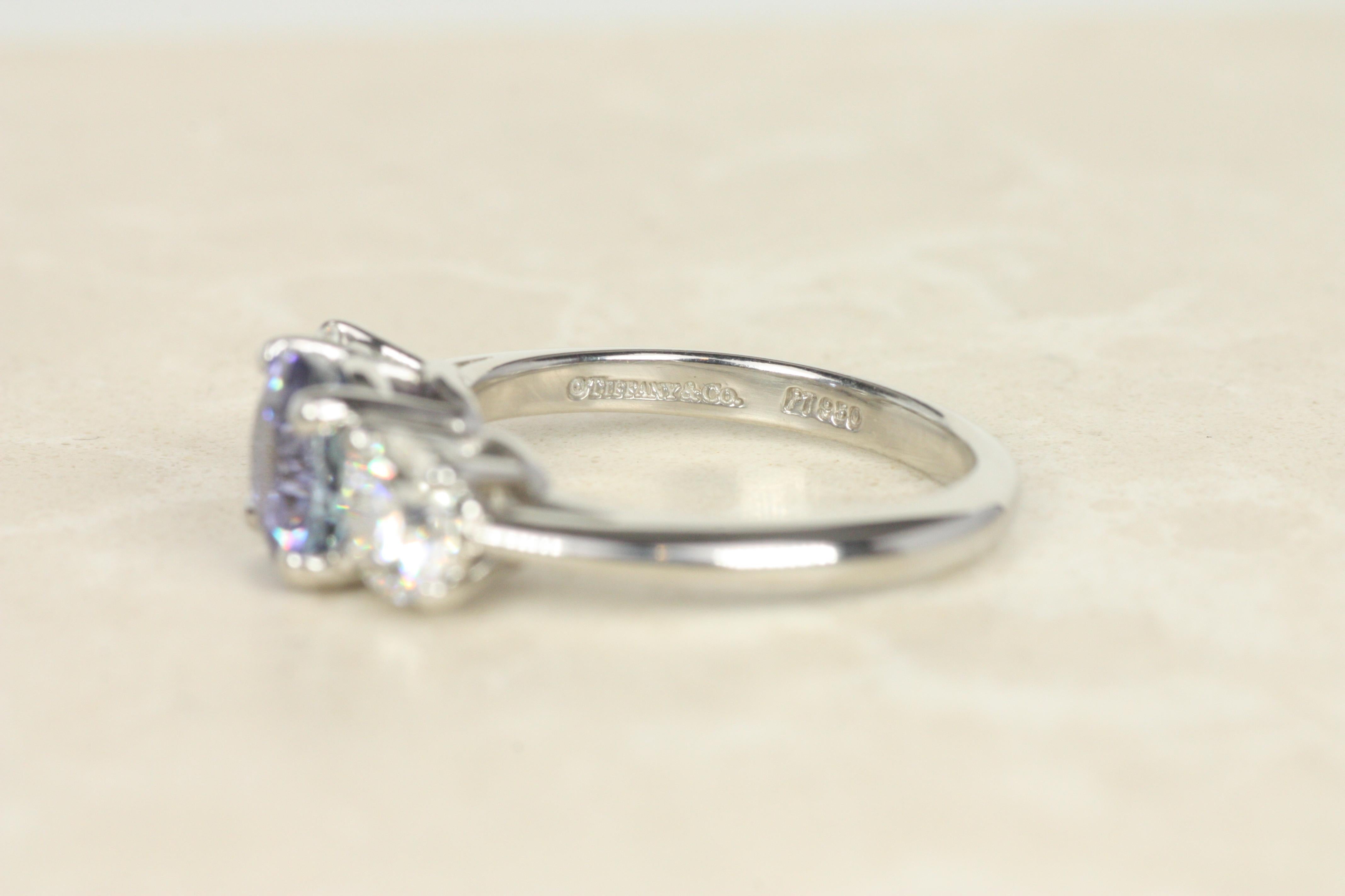 Tiffany & Co. Tanzanita Diamante 3 Piedras Anillo Platino, Compromiso No Tradicional en venta 3