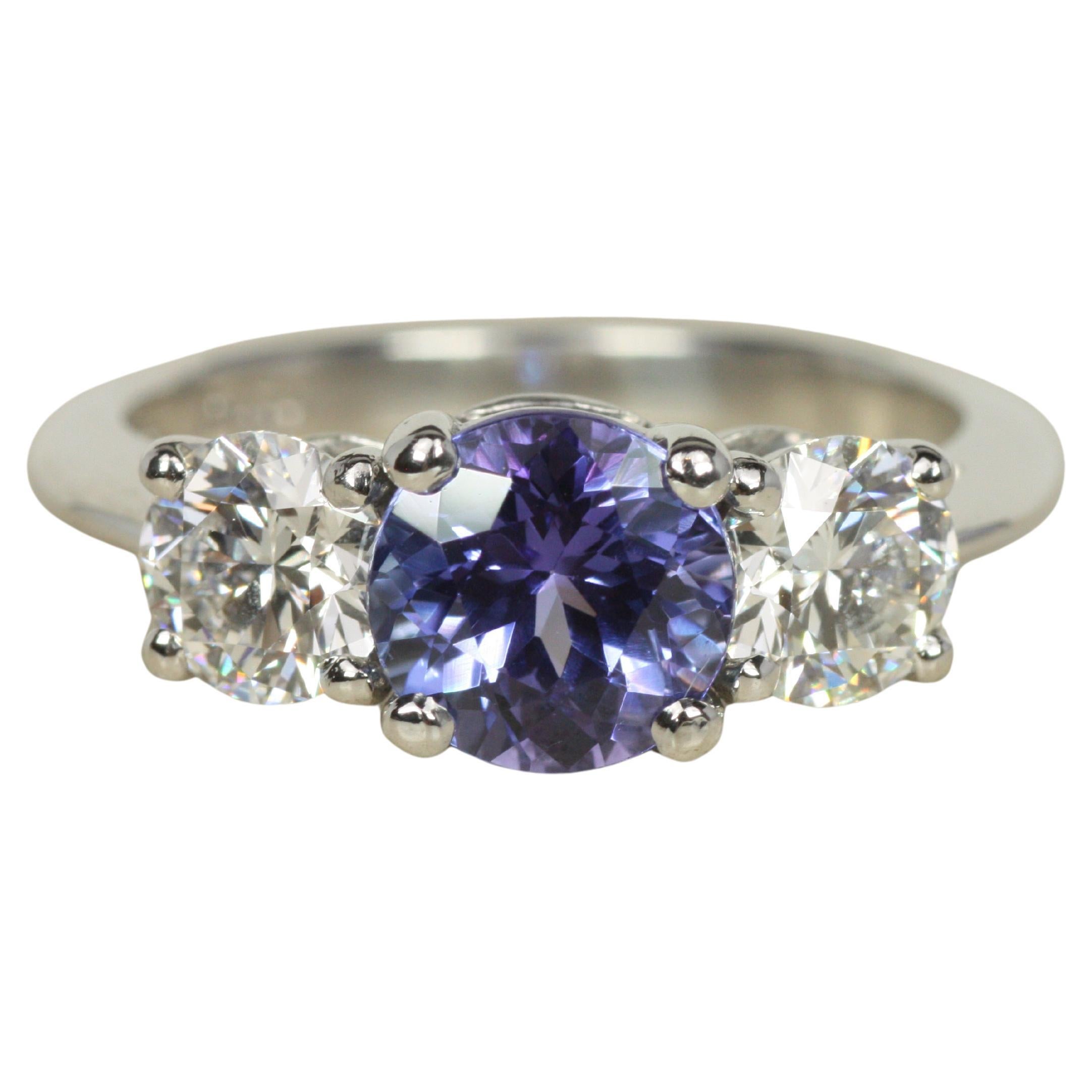 Tiffany & Co. Tanzanite Diamond 3-Stone Platinum Ring, Nontraditional Engagement