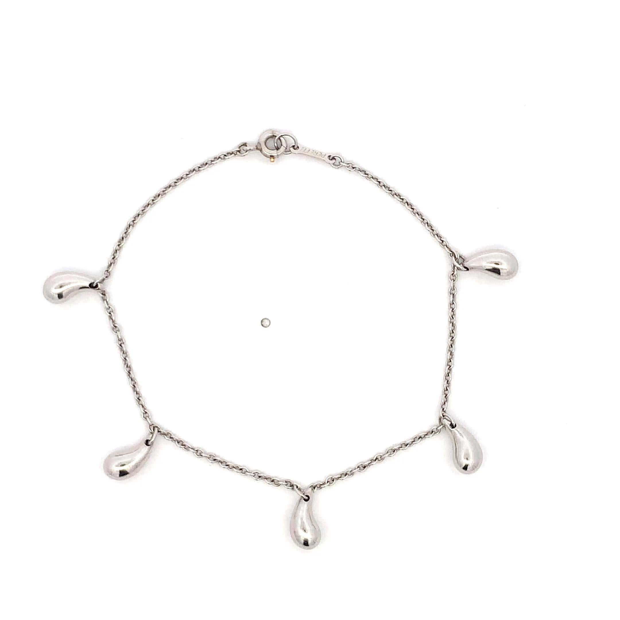 Tiffany & Co, bracelet à chaîne en forme de goutte d'eau, platine Excellent état - En vente à London, GB