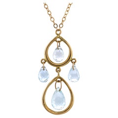 Tiffany & Co. Teardrop Pendant Necklace 18k Yellow Gold and Aquamarine