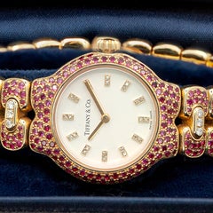 Tiffany & Co. Tesoro 18K Yellow Gold Ruby and Diamond Pavé Bracelet Wristwatch