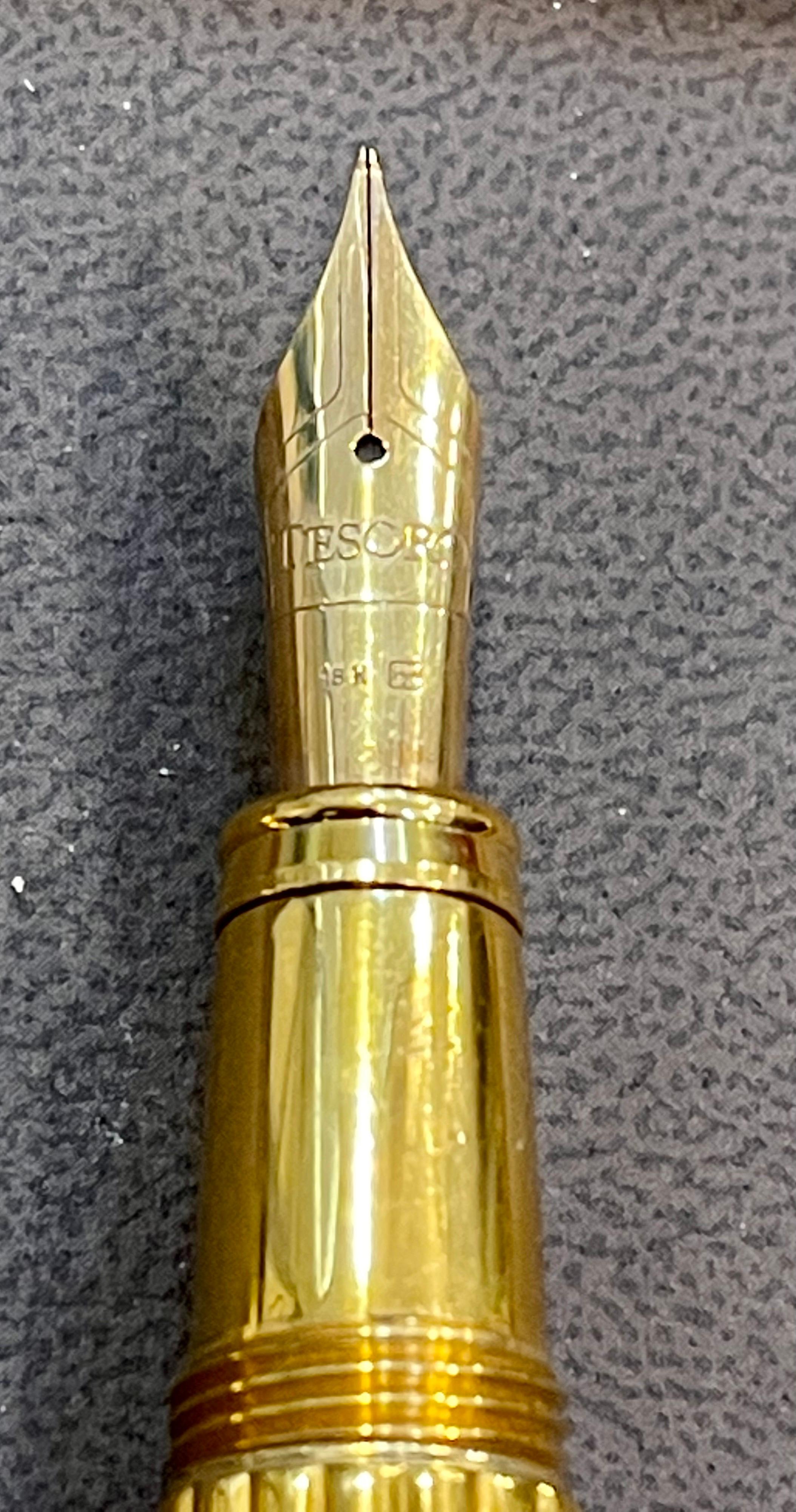 Tiffany & Co Tesoro Executive Fountain Pen Gold Plate 18k Nib w/Case Excellent 2