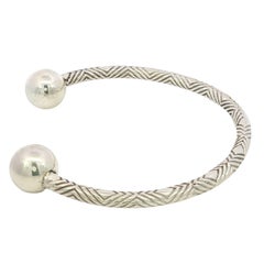 Tiffany & Co. Textured HardWear Barbell Ball Cuff Bracelet Sterling Silver 6.25"