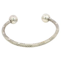 Tiffany & Co. Textured HardWear Barbell Ball Cuff Bracelet Sterling Silver 6.25"