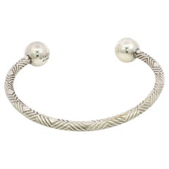 Tiffany & Co. Textured HardWear Barbell Ball Cuff Bracelet Sterling Silver 6.25"