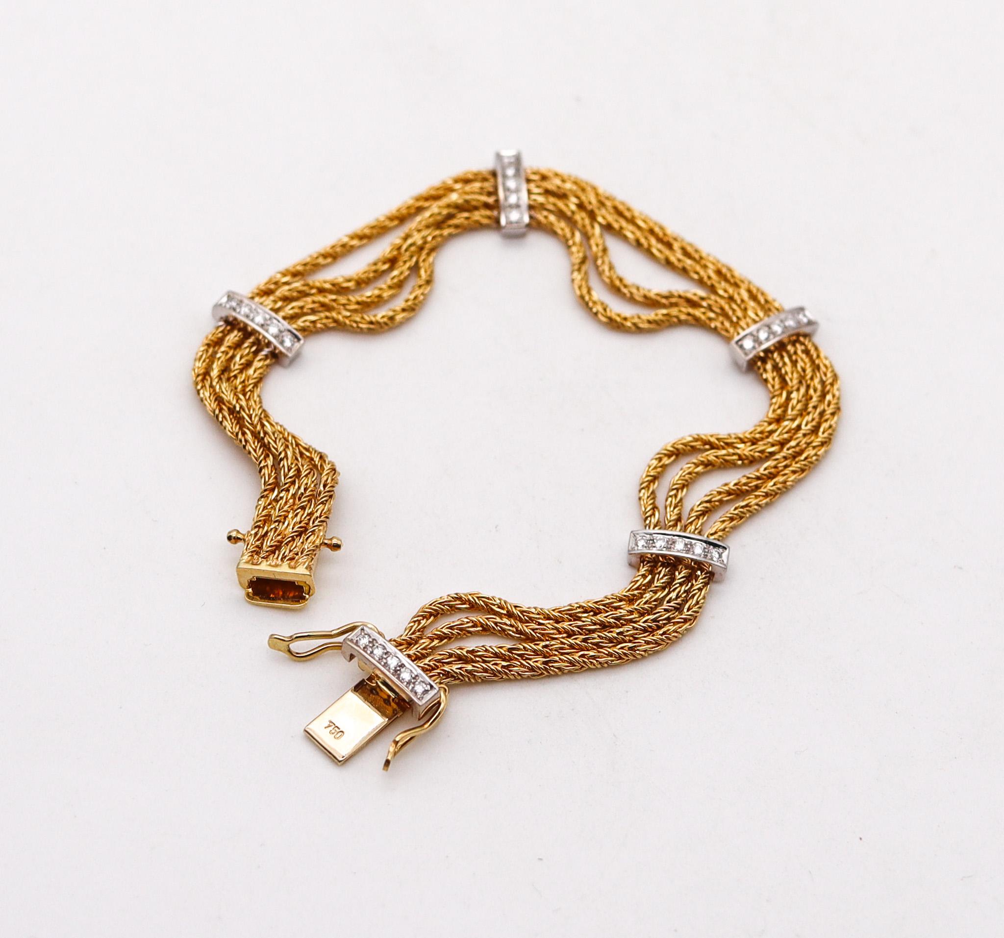 Modernist Tiffany & Co. Textured Station Chain Bracelet in 18kt Yellow Gold with Diamonds
