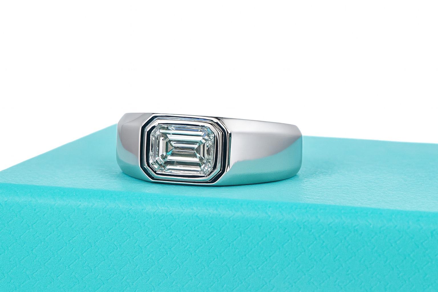 Women's Tiffany & Co. The Charles Platinum Emerald Cut Diamond Engagement Ring For Sale