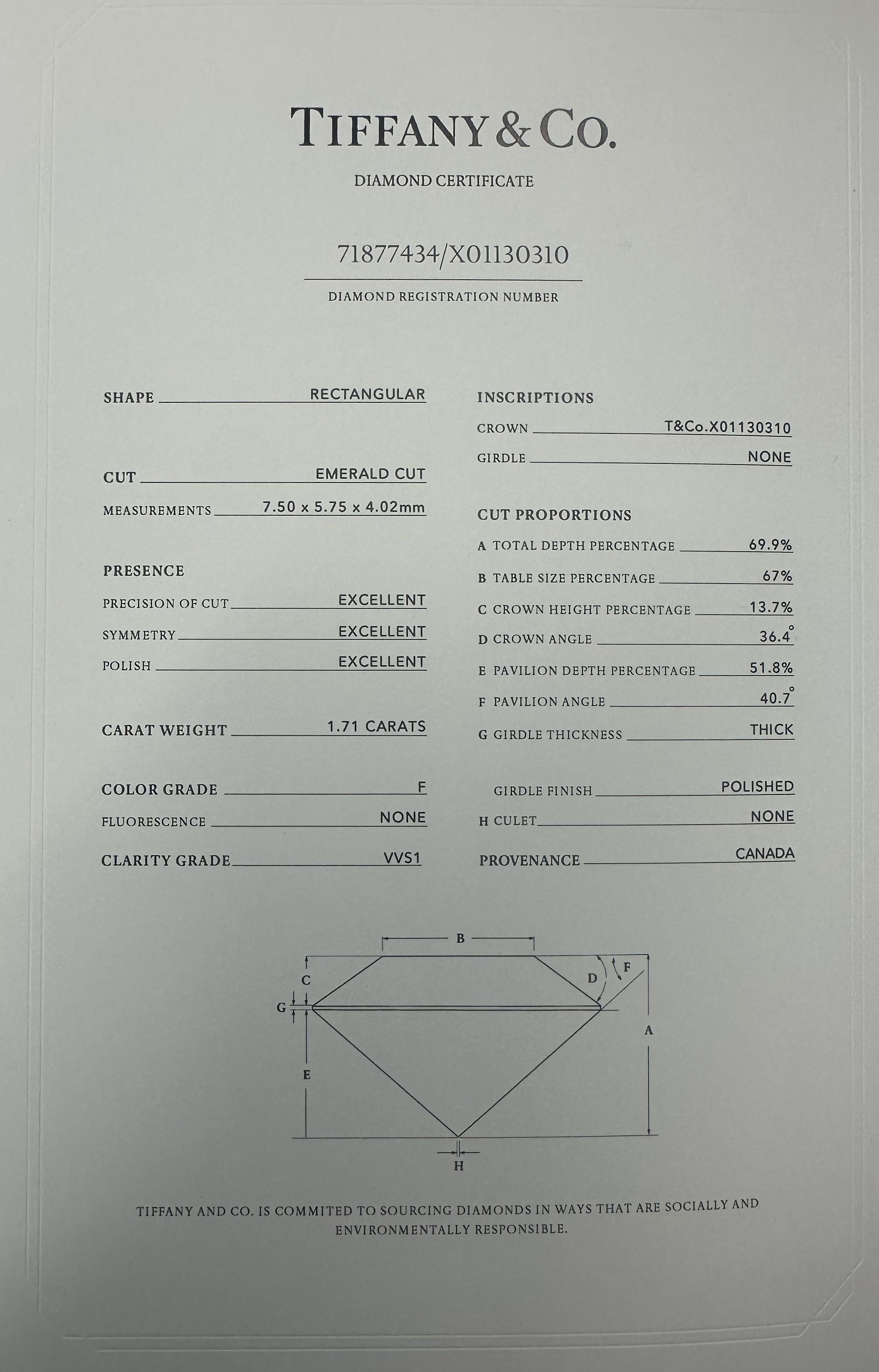 Tiffany & Co. The Charles Setting Men's Engagement Ring Platinum 1.71ct Center For Sale 8