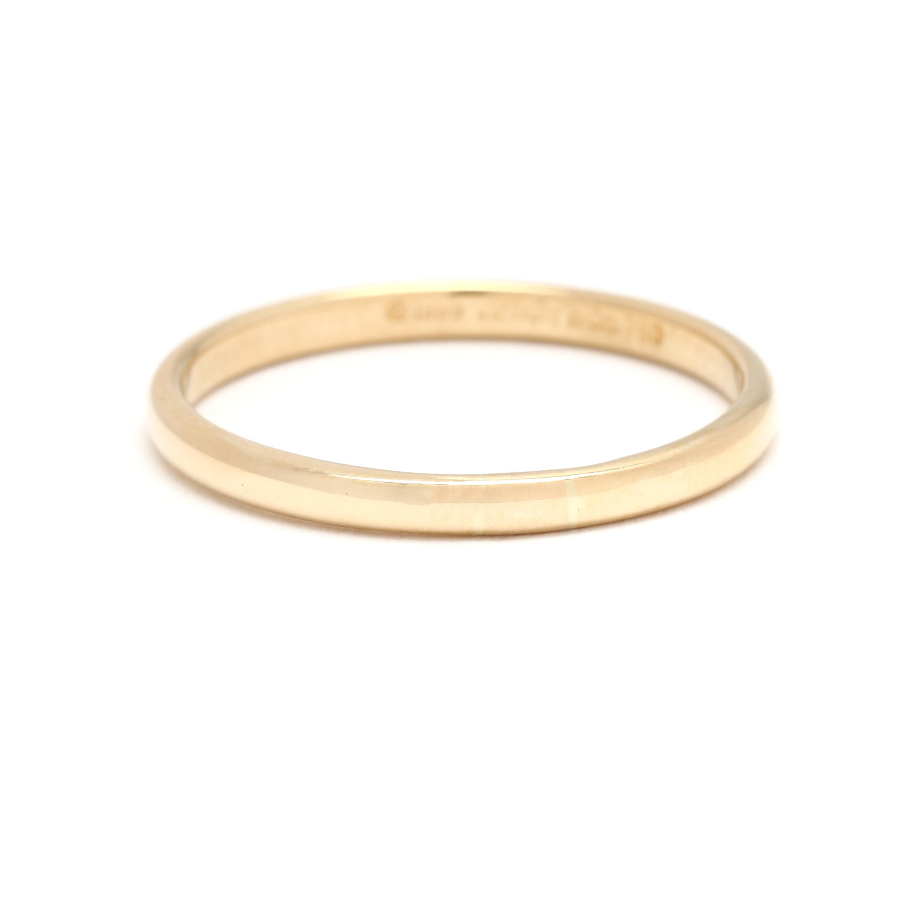Tiffany & Co Thin Plain Band, 18k Yellow Gold, Ring Size 8, Stackable In Good Condition In McLeansville, NC