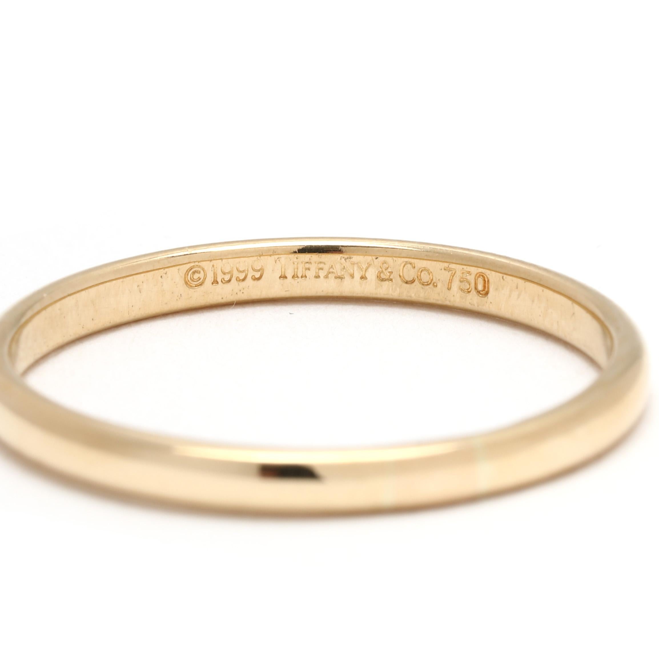 Women's or Men's Tiffany & Co Thin Plain Band, 18k Yellow Gold, Ring Size 8, Stackable