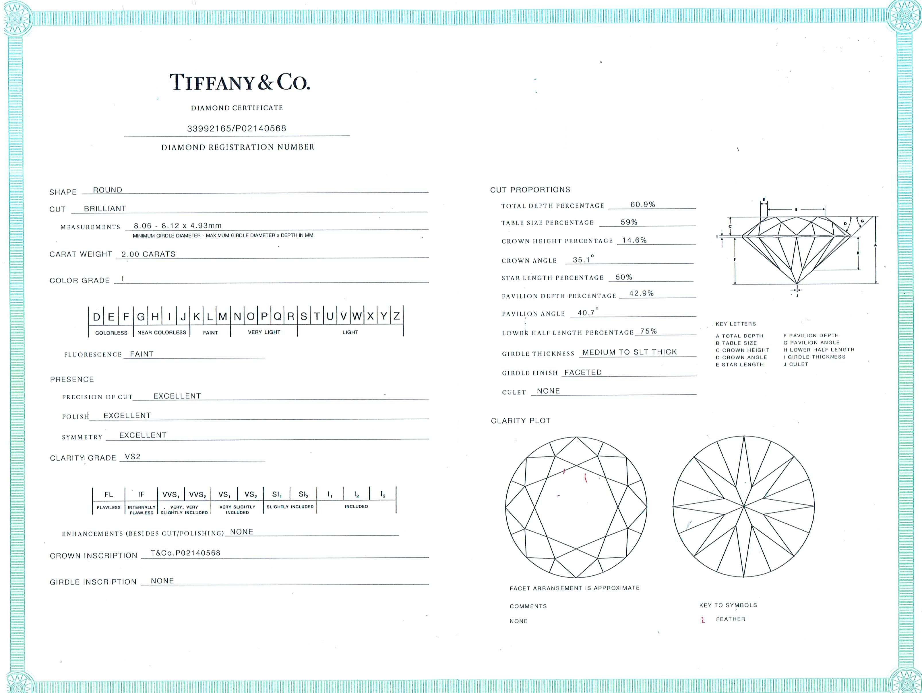 Round Cut Tiffany & Co. Three-Diamond Platinum Engagement Ring