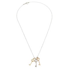 Tiffany & Co. Three Key 18K Two Tone Gold & Silver Pendant Necklace