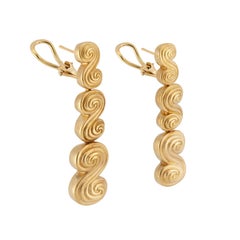Tiffany & Co. Three-Section Long Swirl Gold Dangle Earrings
