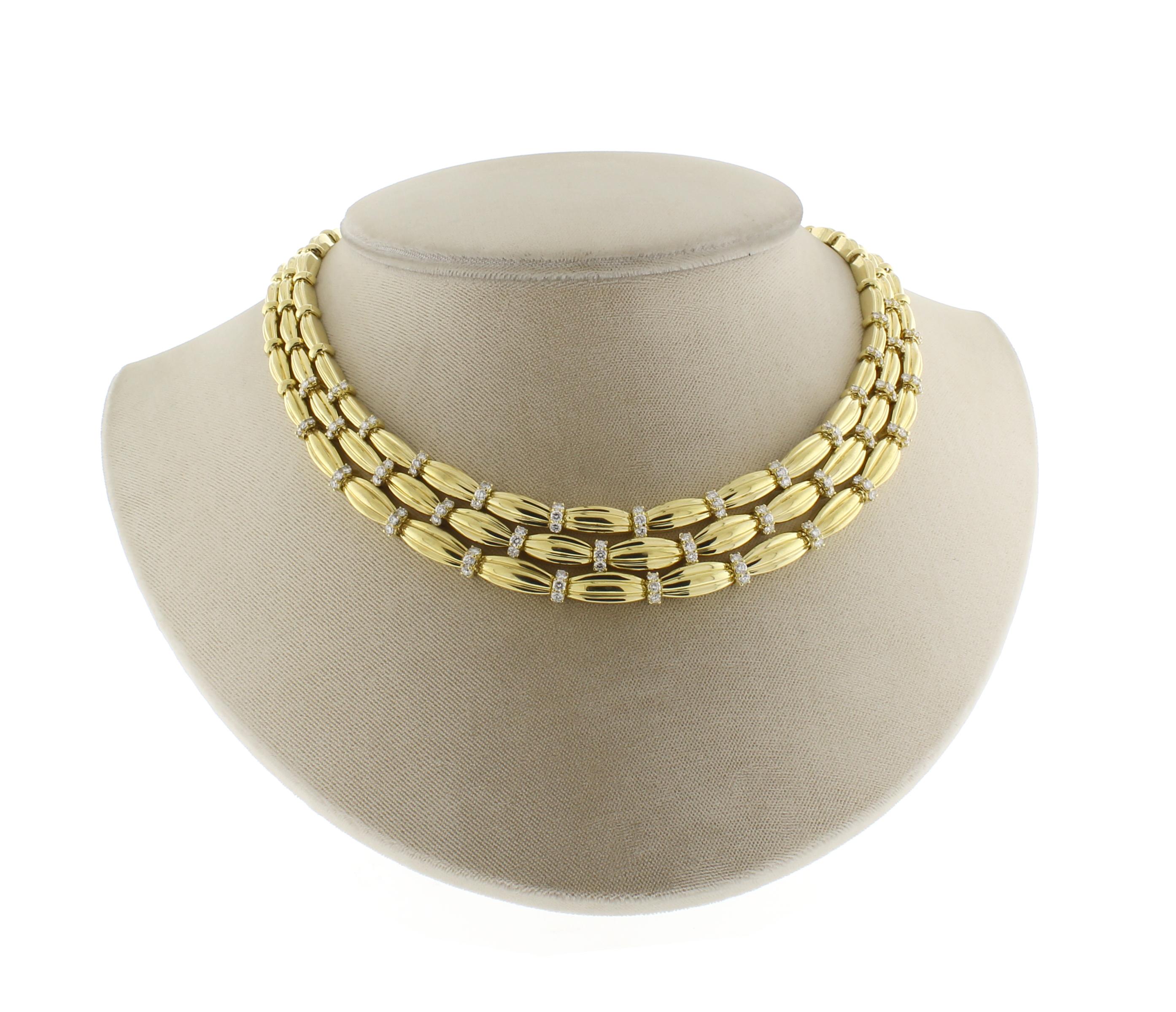 Round Cut Tiffany & Co. Three-Stand Diamond Gold Necklace