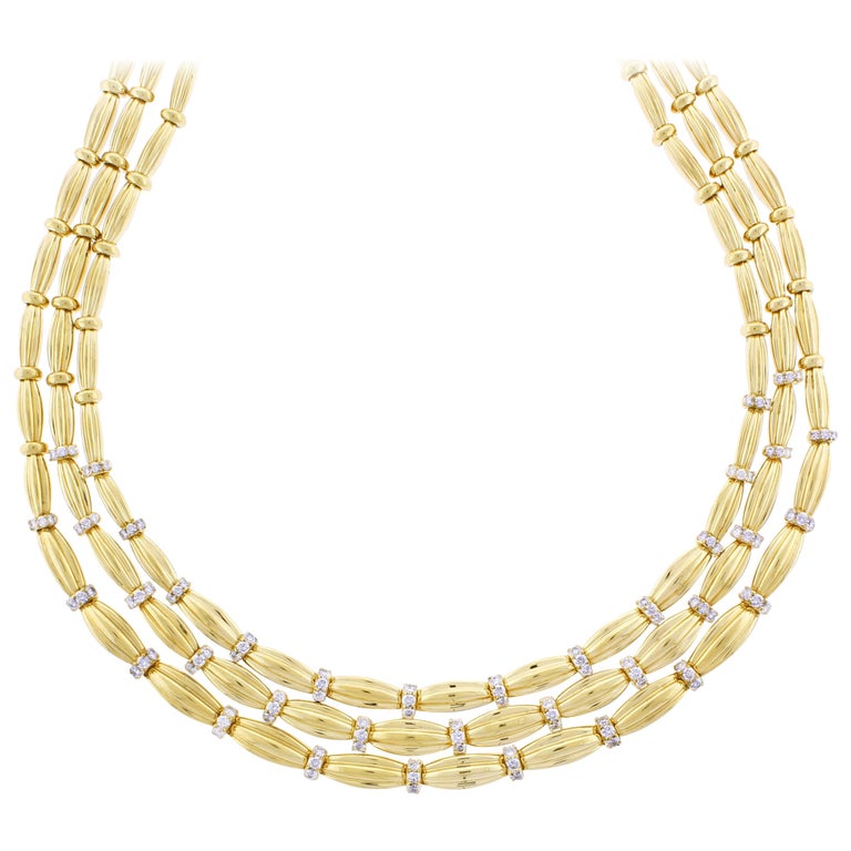 Tiffany and Co. Three-Stand Diamond Gold Necklace at 1stDibs