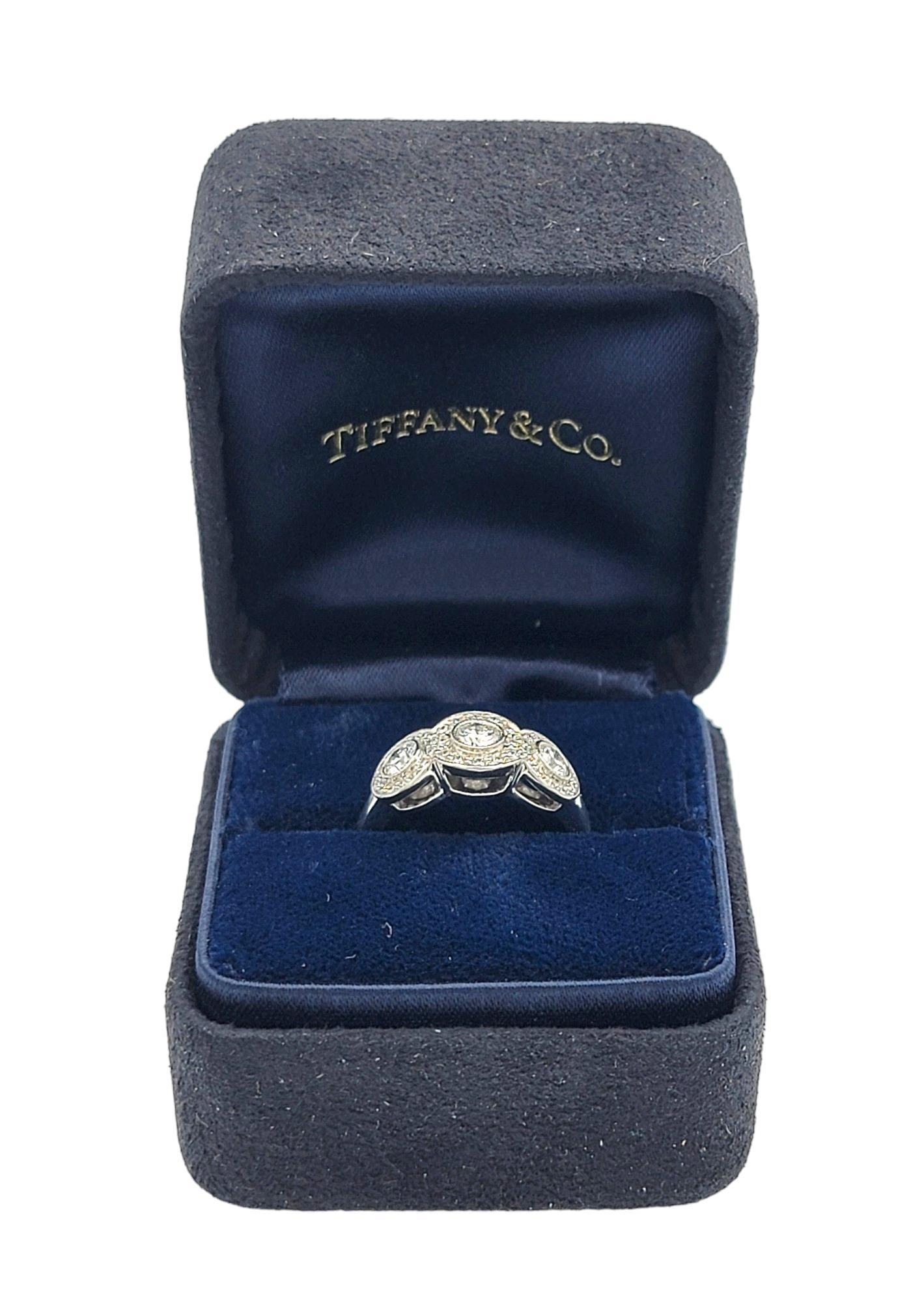 Tiffany & Co. Three Stone Circlet Diamond Halo Ring in Platinum Size 4.75 For Sale 3