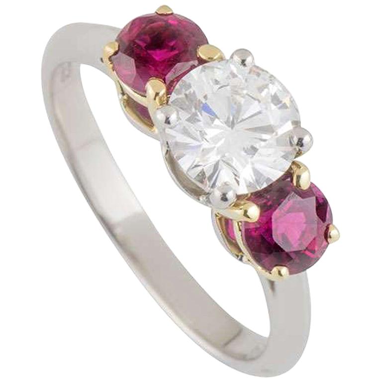 Tiffany & Co. Three-Stone Diamond and Ruby Engagement Ring 1.26 Carat