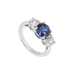 Tiffany & Co. Three Stone Diamond and Sapphire Platinum Ring