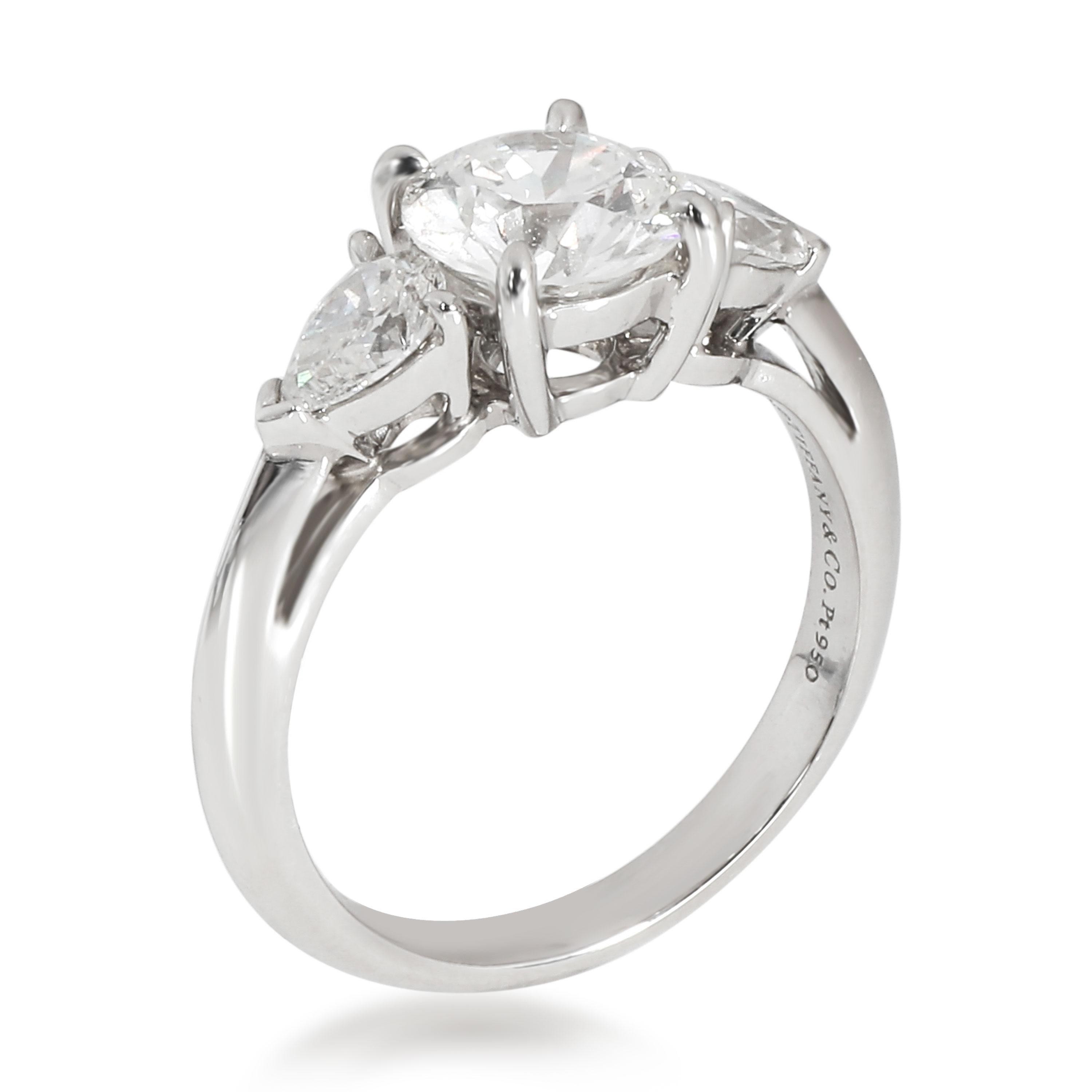 Round Cut Tiffany & Co. Three-Stone Diamond Engagement Ring in Platinum F VS1 1.67 Carat