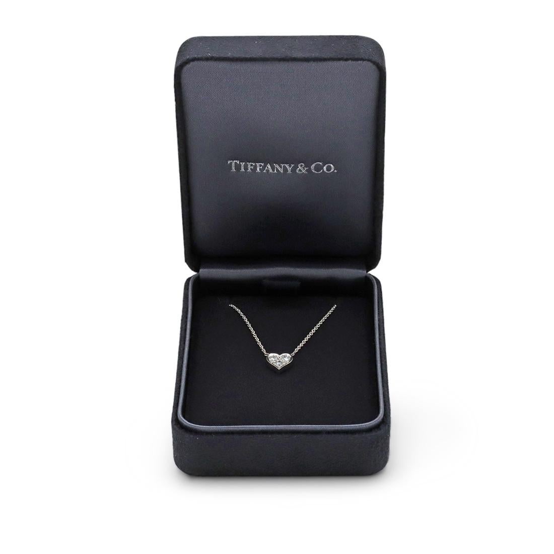 Tiffany & Co. Three Diamond Heart Pendant Necklace In Excellent Condition In New York, NY