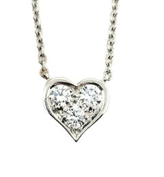 Tiffany & Co. Three Stone Diamond Heart Pendant Necklace in Platinum