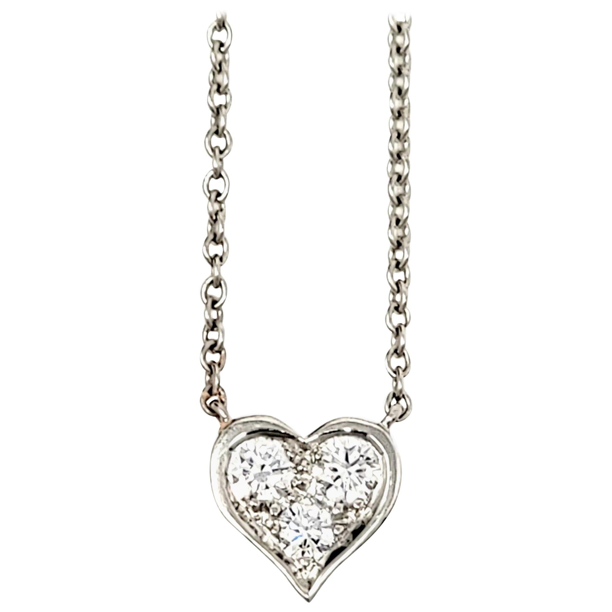 Tiffany & Co. Three Stone Diamond Heart Pendant Necklace in Platinum