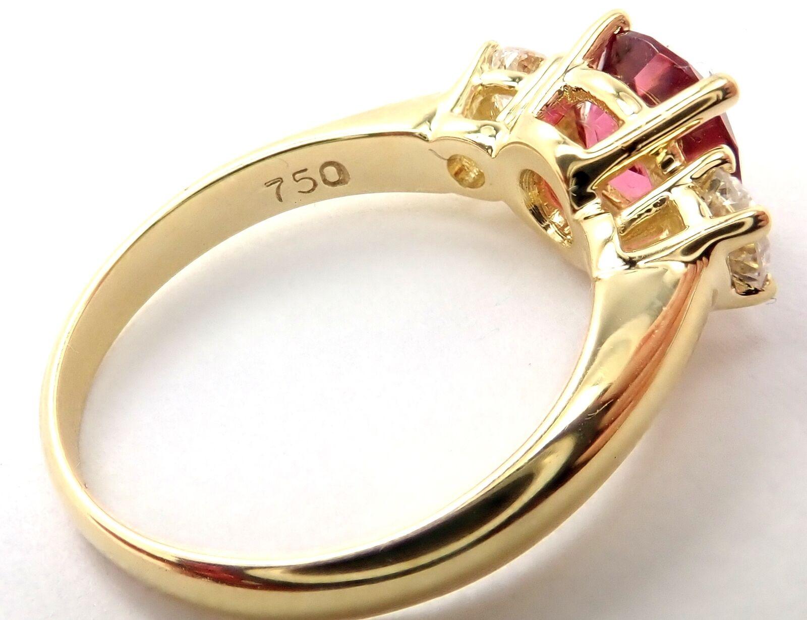 Women's Tiffany & Co Three Stone Diamond Pink Tourmaline Yellow Gold Band Ring For Sale