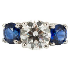 Tiffany 
Co. Three Stone Platinum 1.31ct Gia Diamond Sapphire Engagement Ring