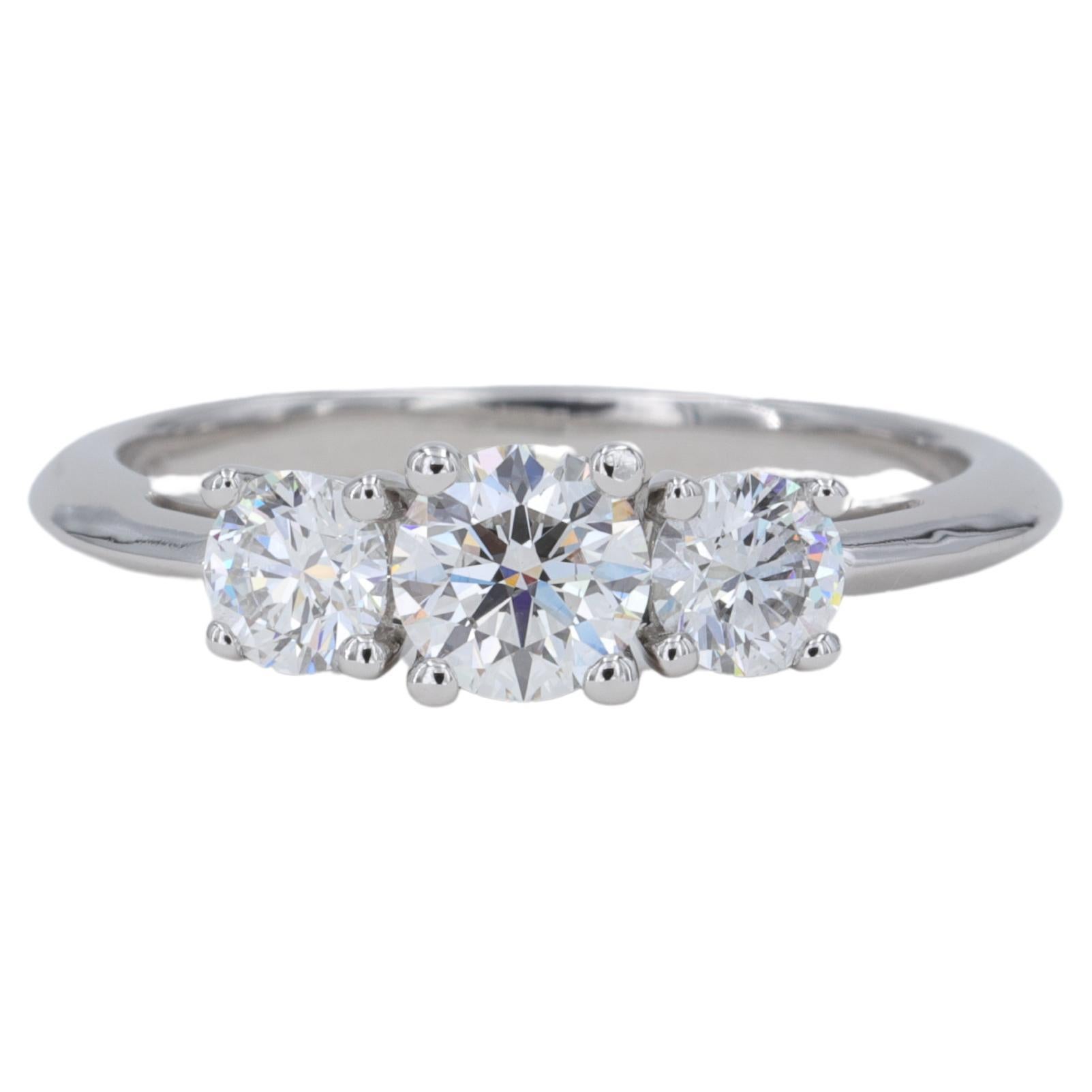 Tiffany & Co. Three Stone Round Brilliant Cut Diamond Platinum Engagement Ring