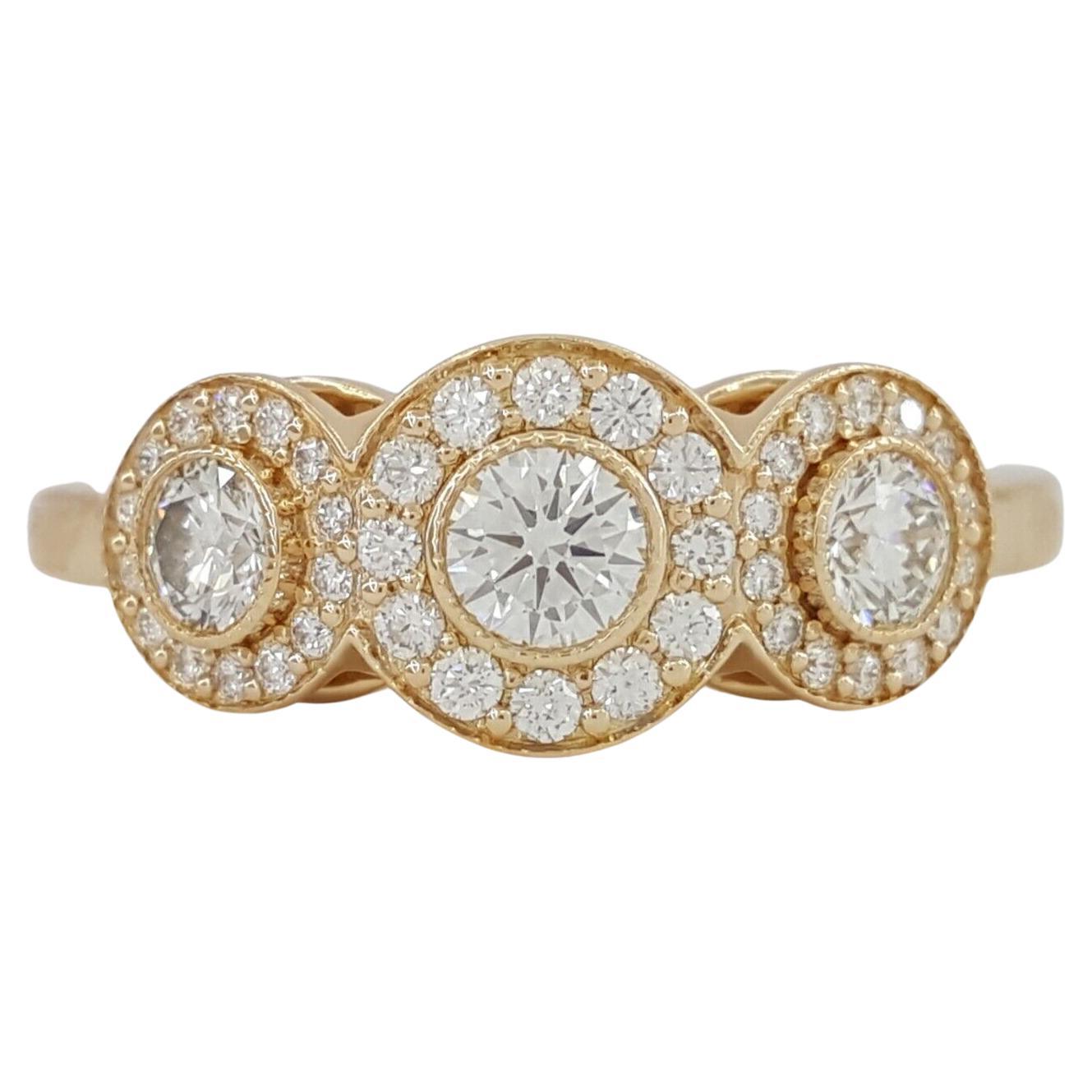 Tiffany & Co. Three-Stone Round Brilliant Diamond Halo Engagement Ring