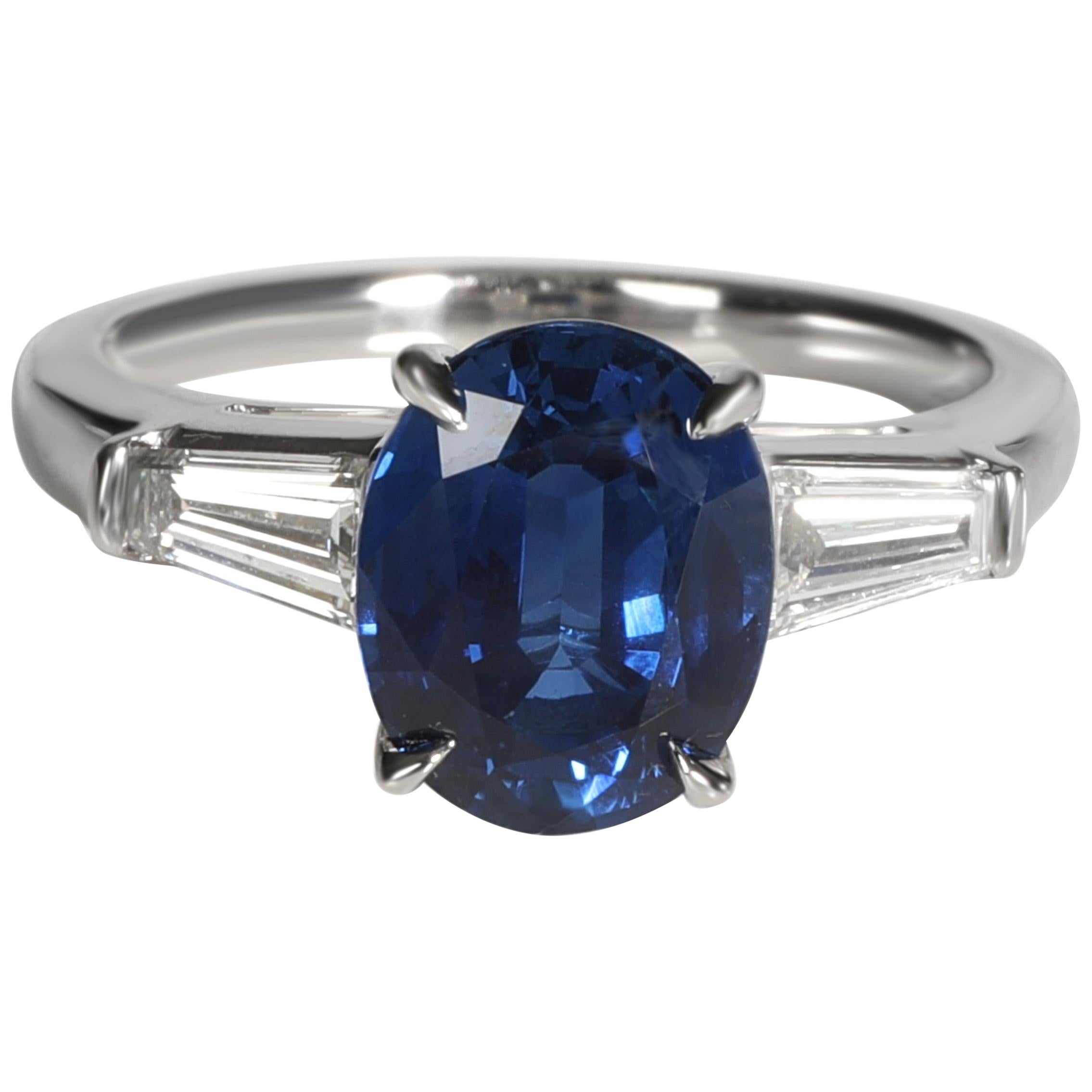 Tiffany & Co. Three-Stone Sapphire and Diamond Ring in Platinum 0.50 Carat
