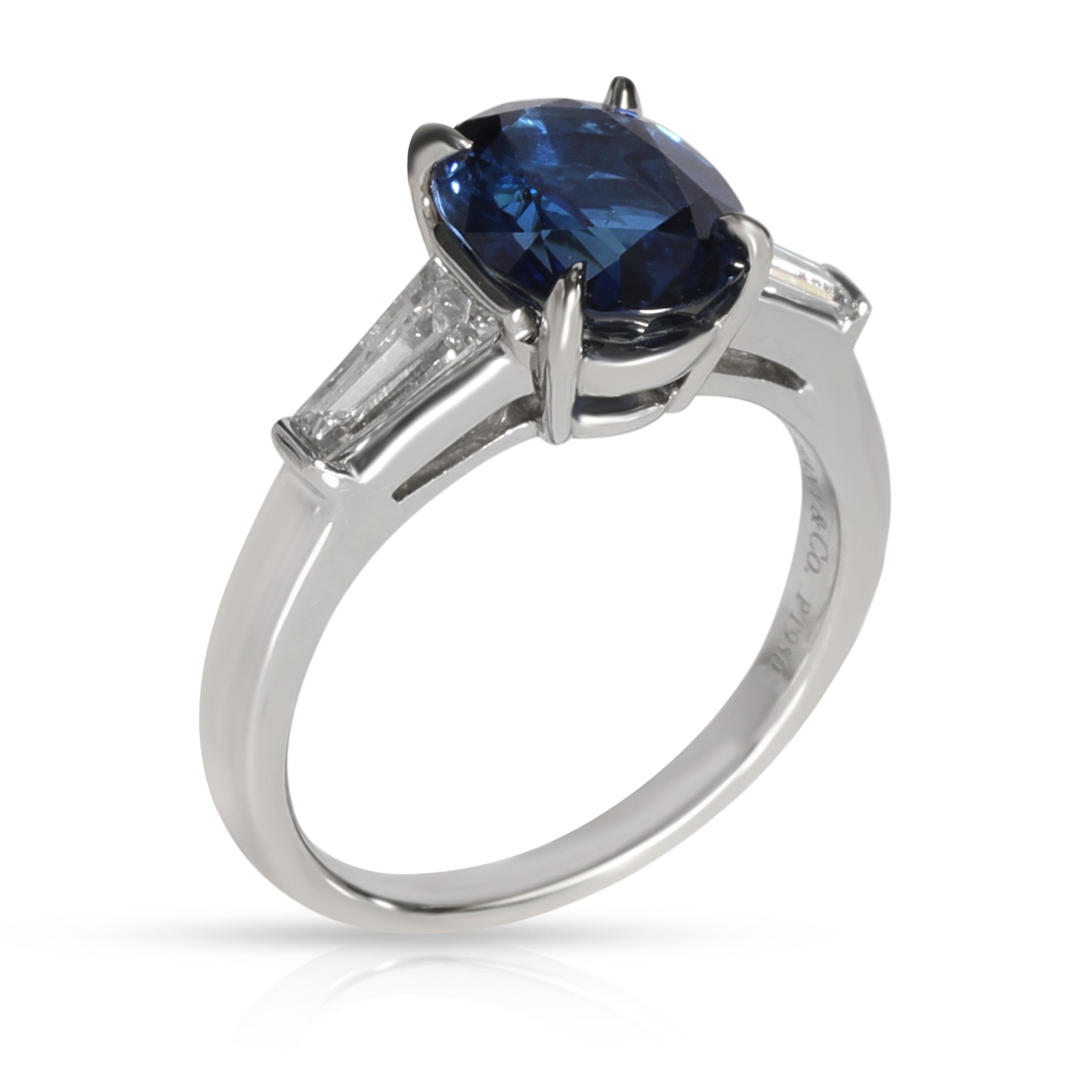 Oval Cut Tiffany & Co. Three-Stone Sapphire and Diamond Ring in Platinum 0.50 Carat