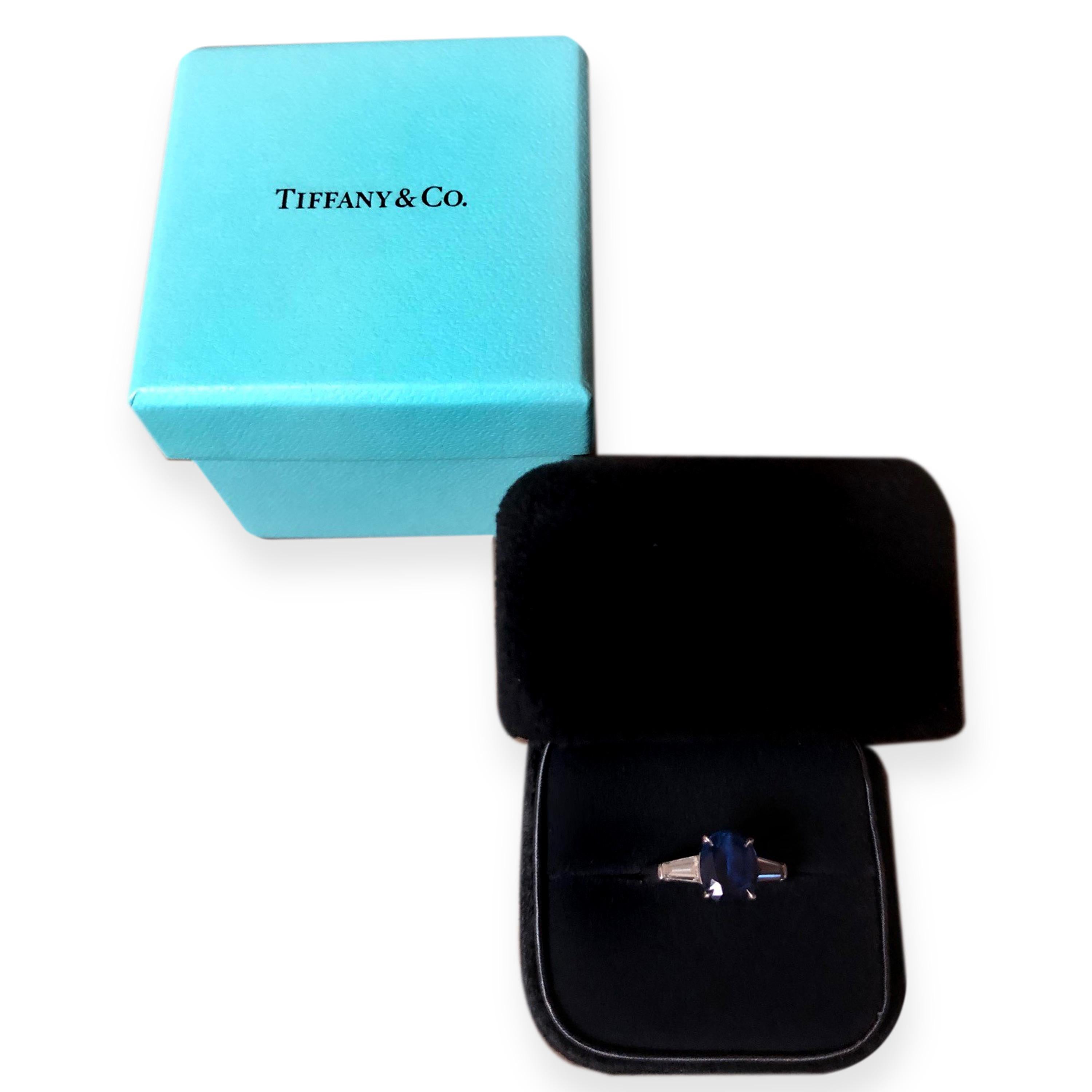 Women's Tiffany & Co. Three-Stone Sapphire and Diamond Ring in Platinum 0.50 Carat