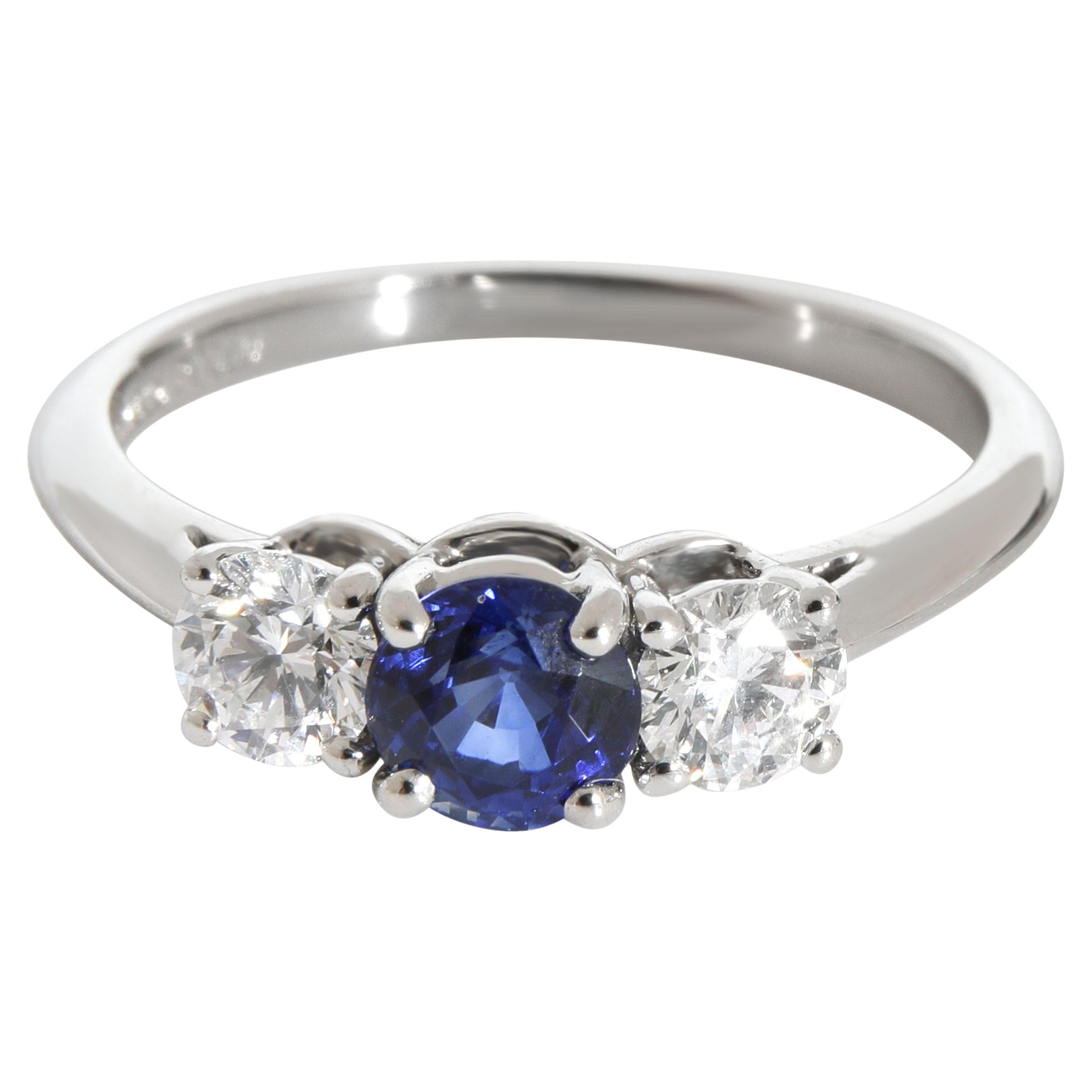 Tiffany & Co. Three Stone Sapphire Diamond Ring in Platinum Blue 0.5 CTW