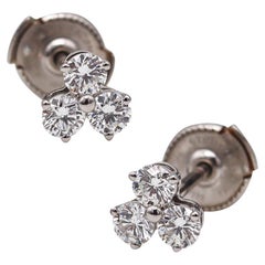 Tiffany & Co. Three Stones Earrings Studs In Solid Platinum With 6 VVS Diamonds