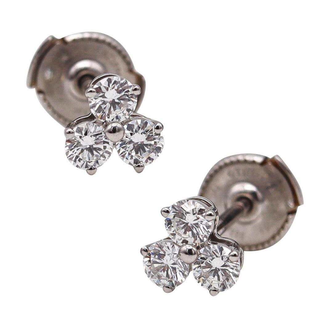 TIFFANY & CO Orecchini a tre pietre in platino massiccio con 6 diamanti rotondi