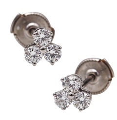 TIFFANY & CO Orecchini a tre pietre in platino massiccio con 6 diamanti rotondi